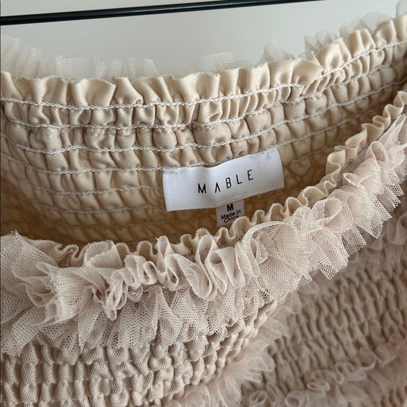 MABLE Ruffled Smocked Off-Shoulder Crop Top - Picture 4 of 9